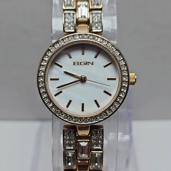 Womens Elgin EG10003ST Quartz Watch Rose Gold Crystals Rhinestones New Battery - Picture 1 of 16